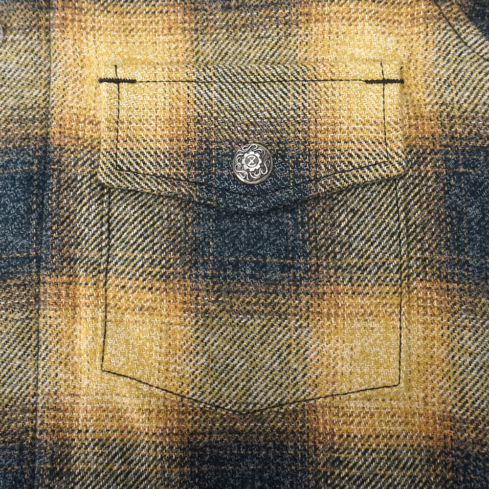 Front Zip Omble Check Jacket -Yellow-