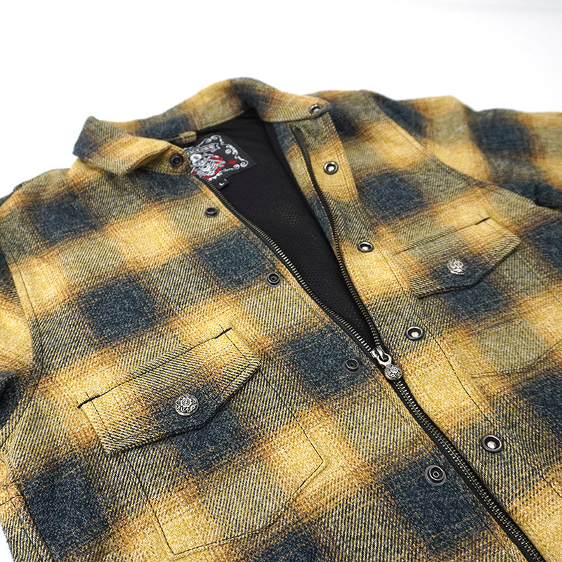 Front Zip Omble Check Jacket -Yellow-