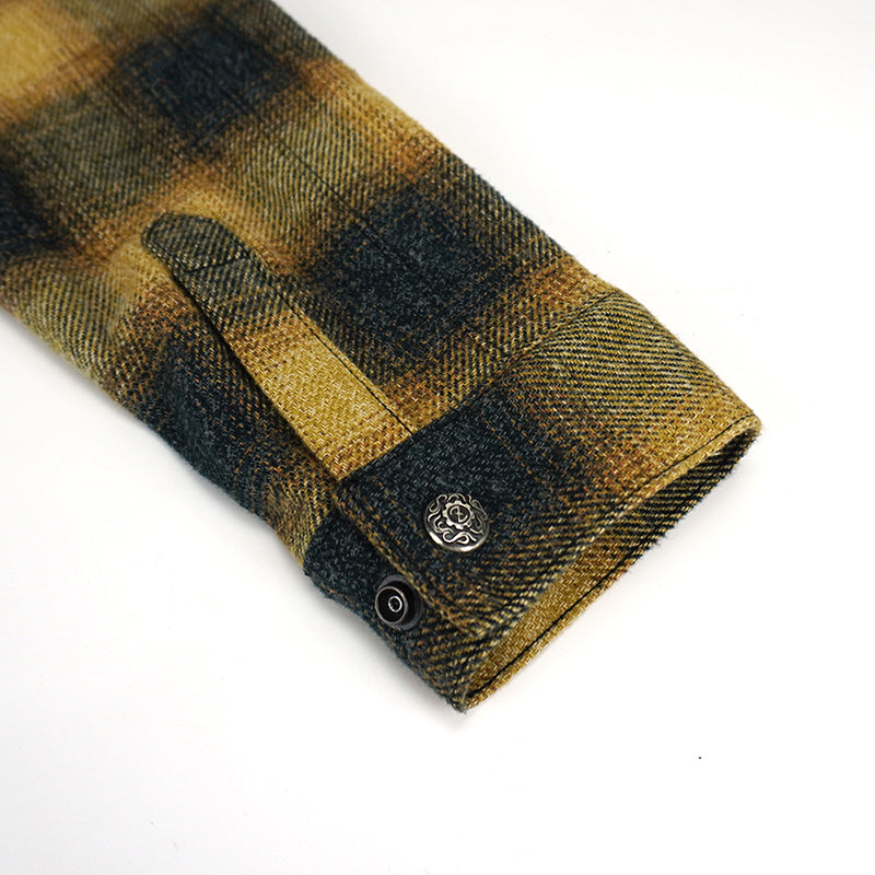 Front Zip Omble Check Jacket -Yellow-