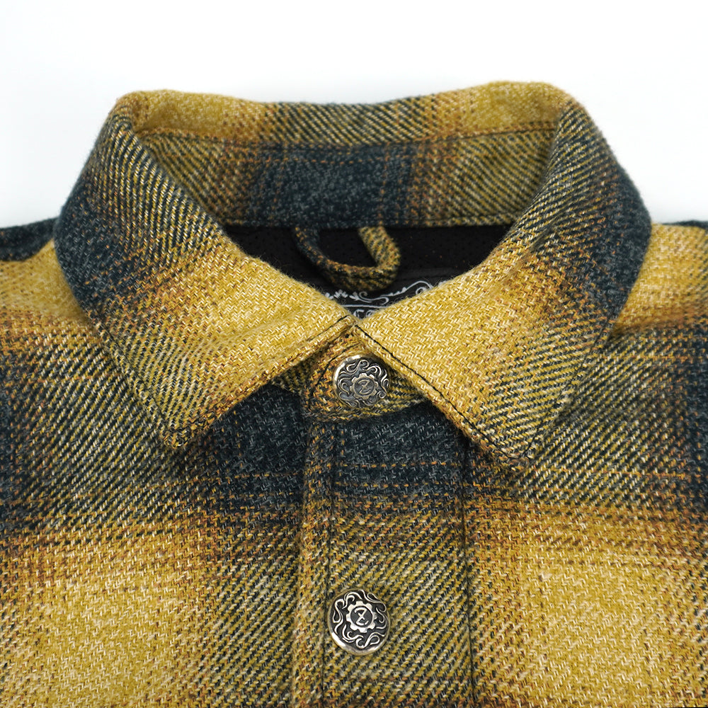 Front Zip Omble Check Jacket -Yellow-