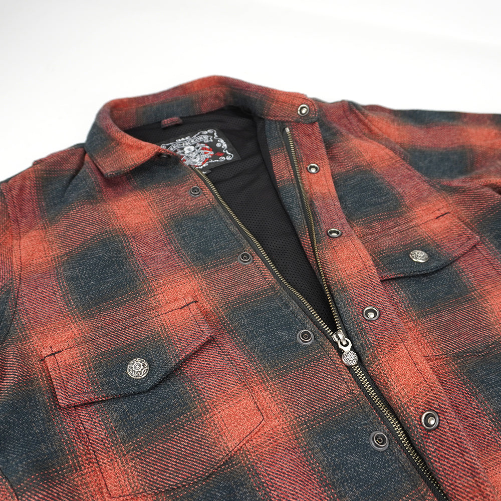 Front Zip Omble Check Jacket -Red-