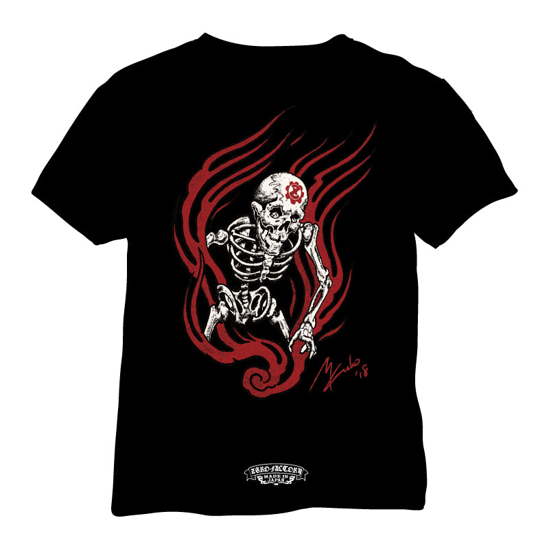 【56Tatoo Studio × ZERO-FACTORY 】 FIRE SKULL Tシャツ -BK-