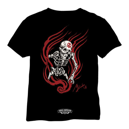 【56Tatoo Studio × ZERO-FACTORY 】 FIRE SKULL Tシャツ -BK-