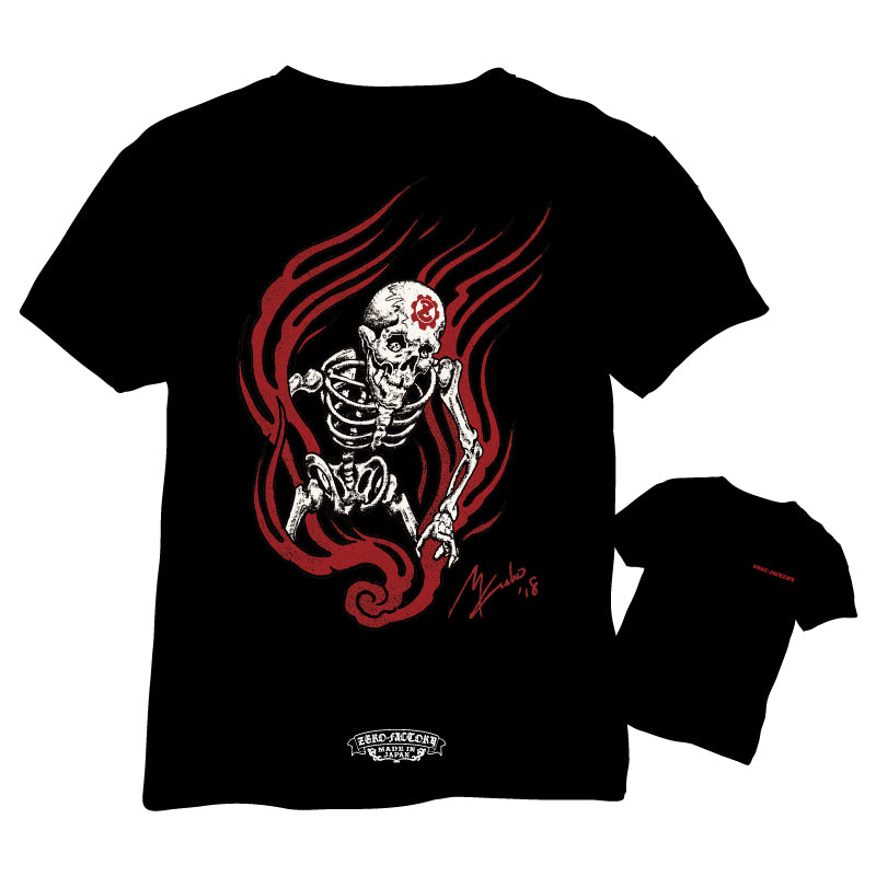 【56Tatoo Studio × ZERO-FACTORY 】 FIRE SKULL Tシャツ -BK-