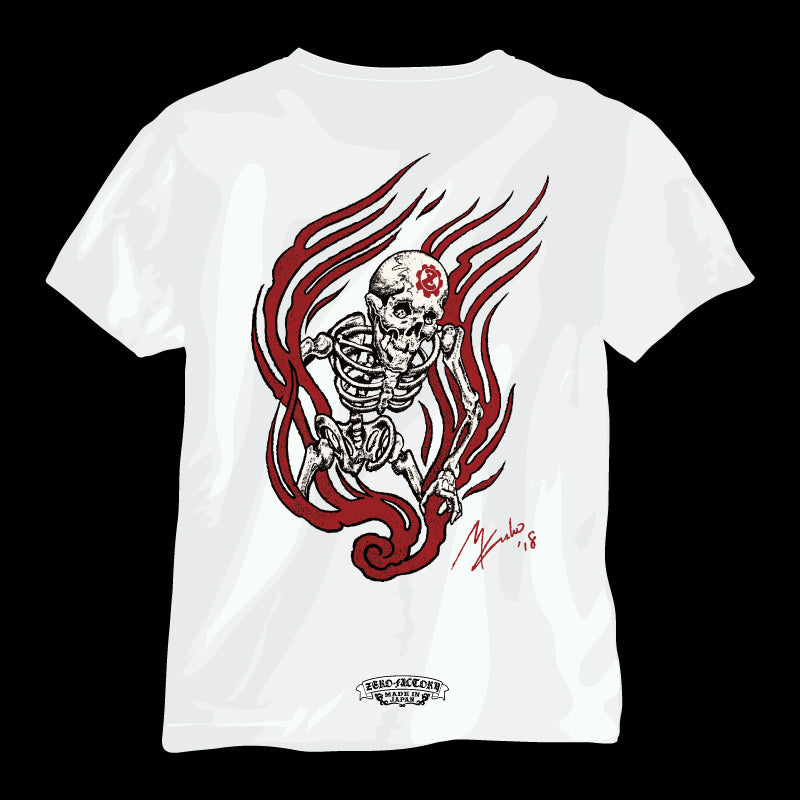 【56Tatoo Studio × ZERO-FACTORY 】 FIRE SKULL Tシャツ -WH-