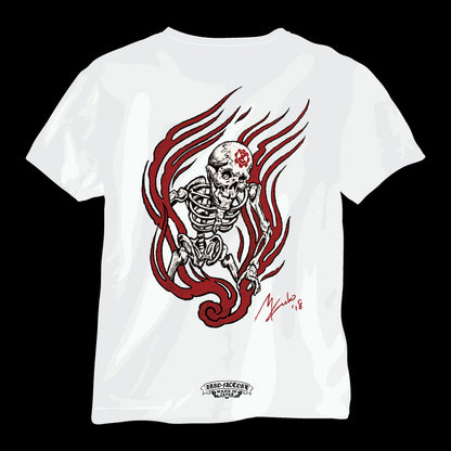 【56Tatoo Studio × ZERO-FACTORY 】 FIRE SKULL Tシャツ -WH-