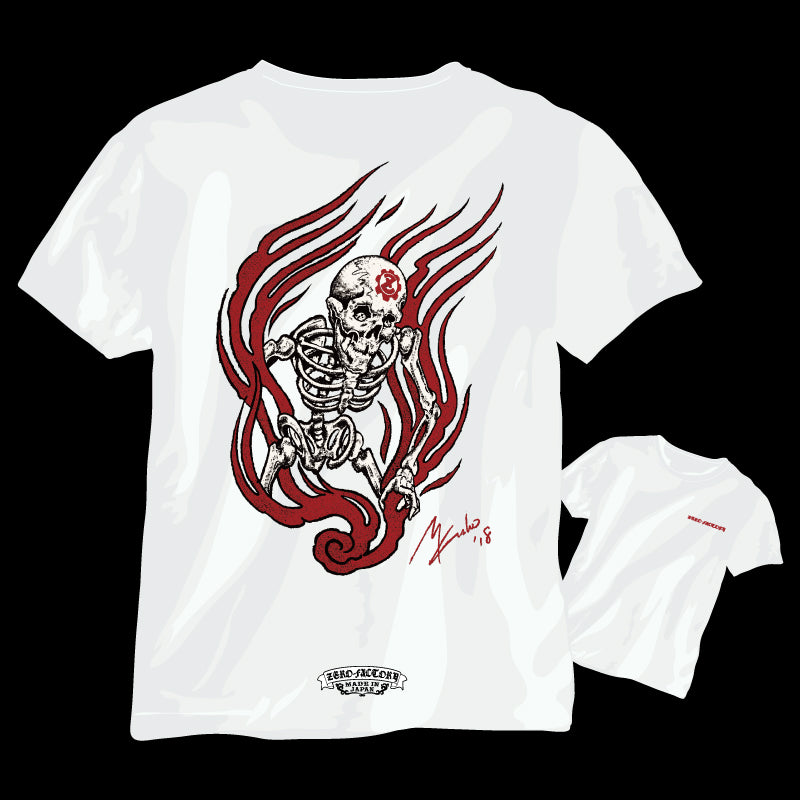 【56Tatoo Studio × ZERO-FACTORY 】 FIRE SKULL Tシャツ -WH-