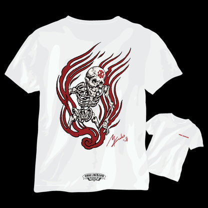【56Tatoo Studio × ZERO-FACTORY 】 FIRE SKULL Tシャツ -WH-